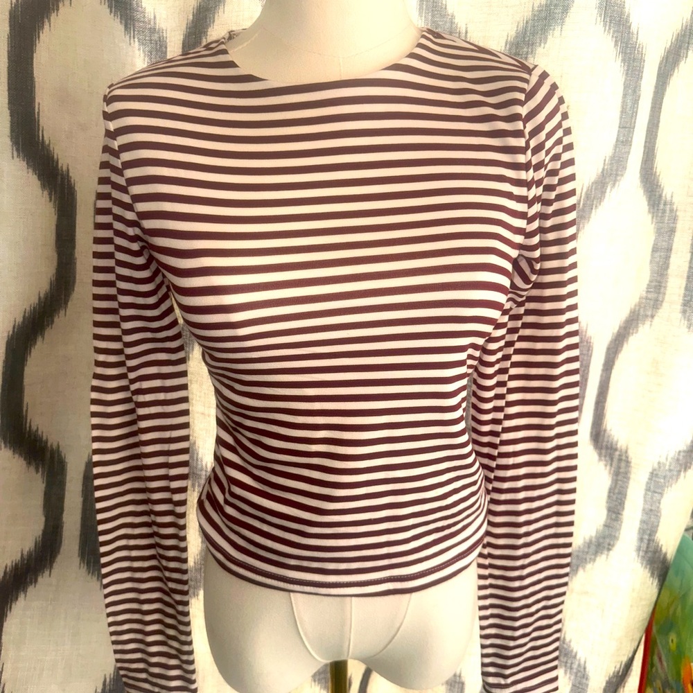 Red Fitted Long Sleeve striped Blouse small nwt
